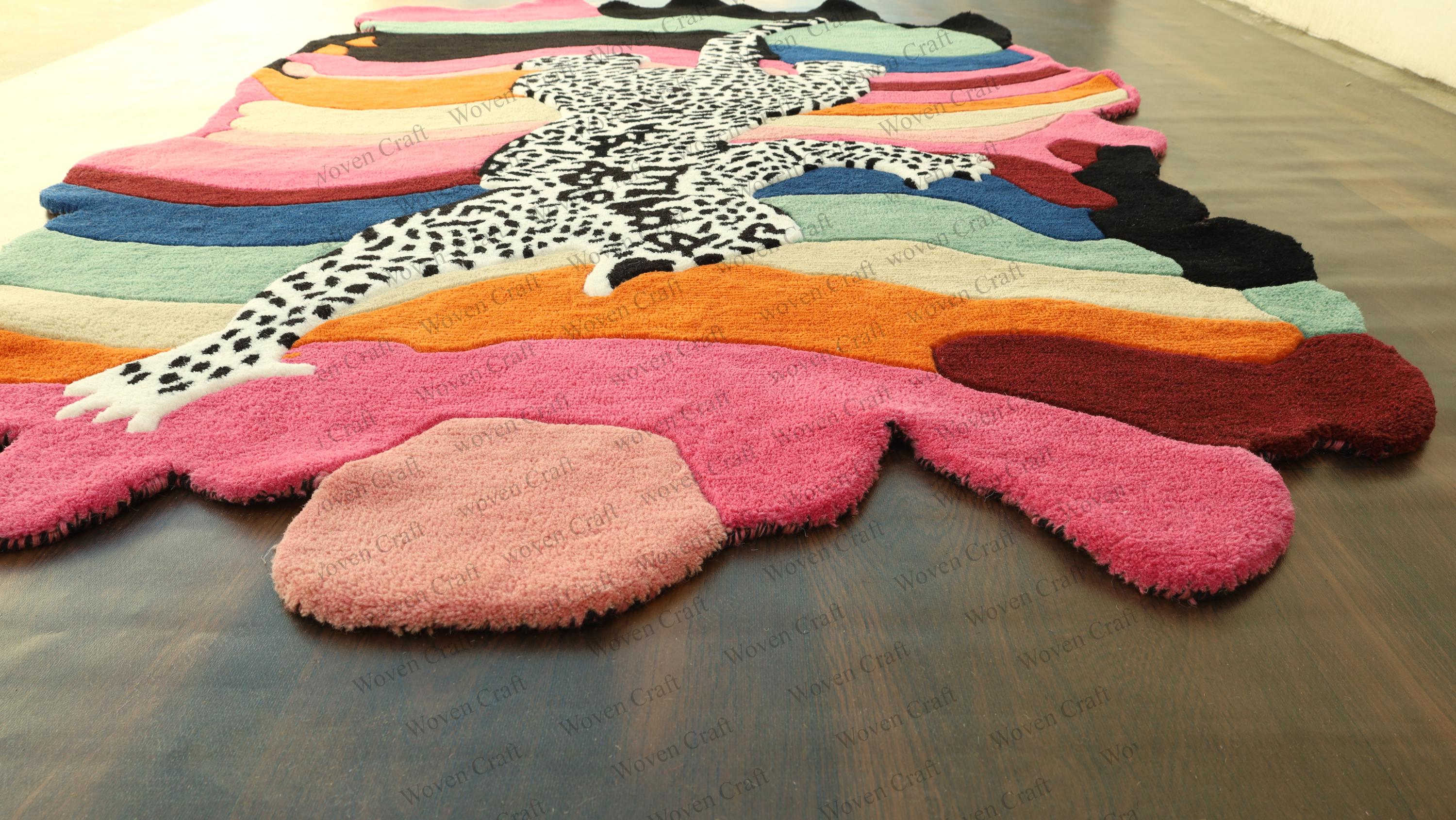 Leopard Wool Rug Melting Leopard Wool Rug: Irregular Psychedelic Design - Etsy