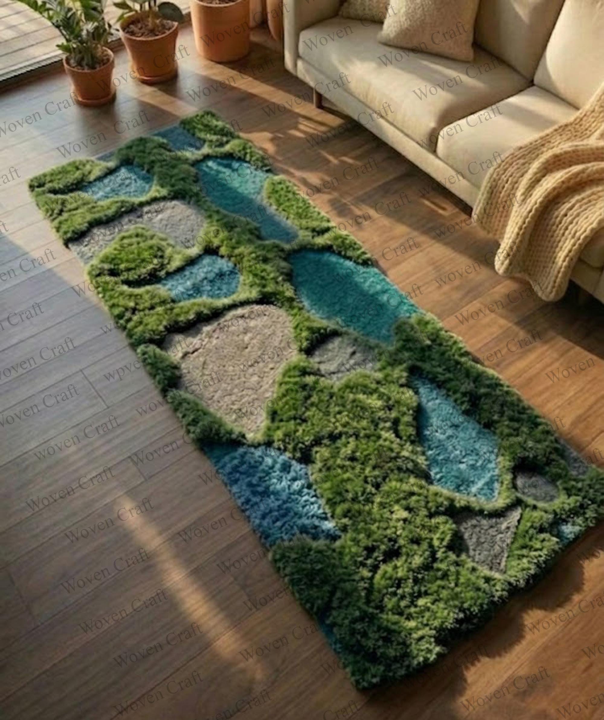 Hand Tufted Moss Rug, Organic Stone Path Nature Style Area Rug - Etsy ...