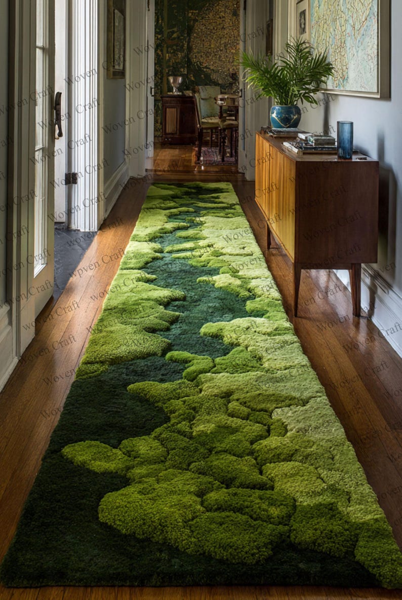 Green Moss Tufted Rug: Botanical Biophilic Home Décor Runner Rug - Etsy