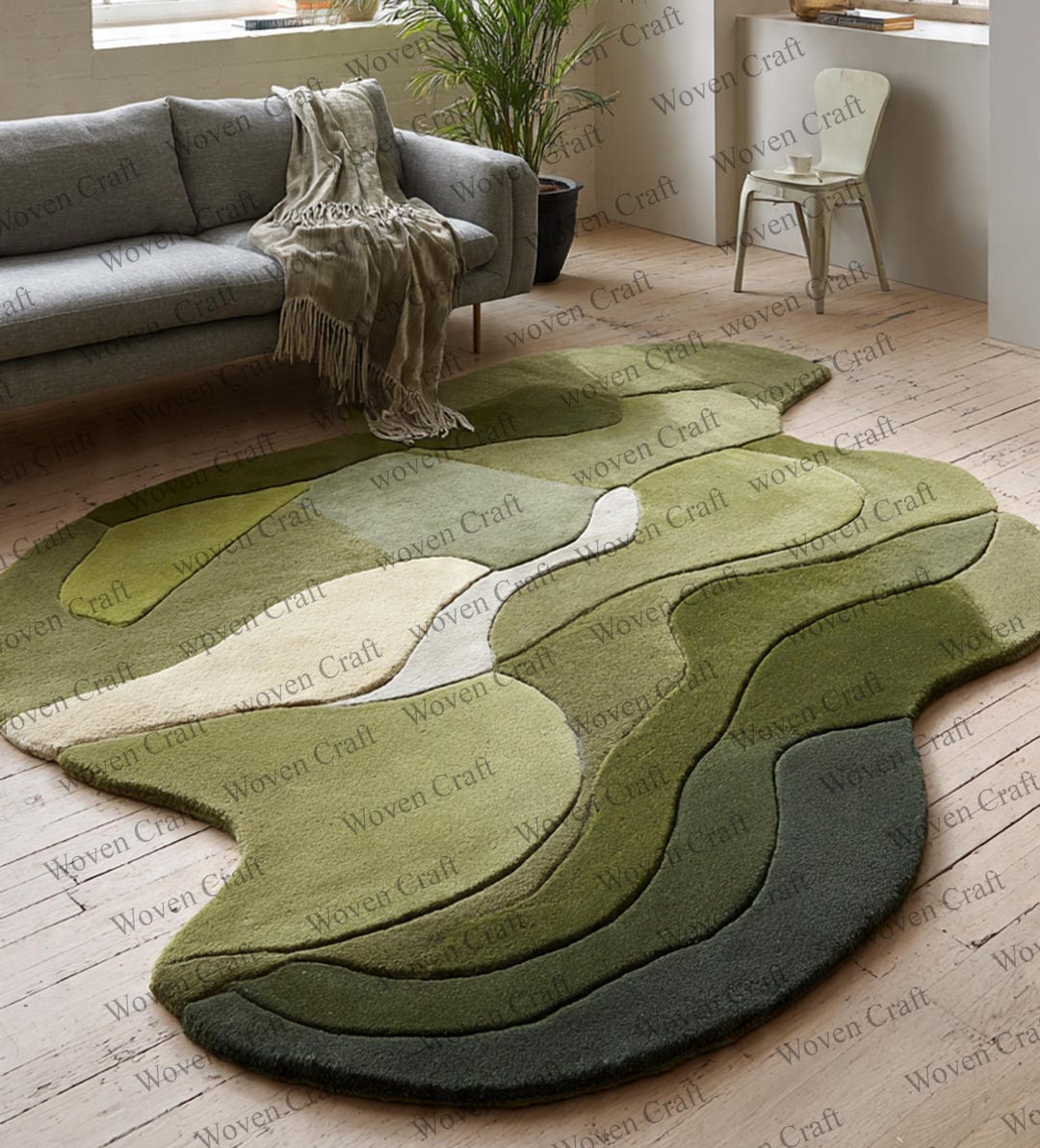 Handmade Wool Moss Rug: Forest Floor Carpet, Irregular Shape - Etsy