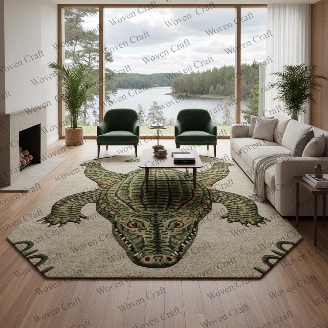 Cool Rug Lizard Hand-tufted Alligator Wool Rug - Forest Green Crocodile Design - Etsy