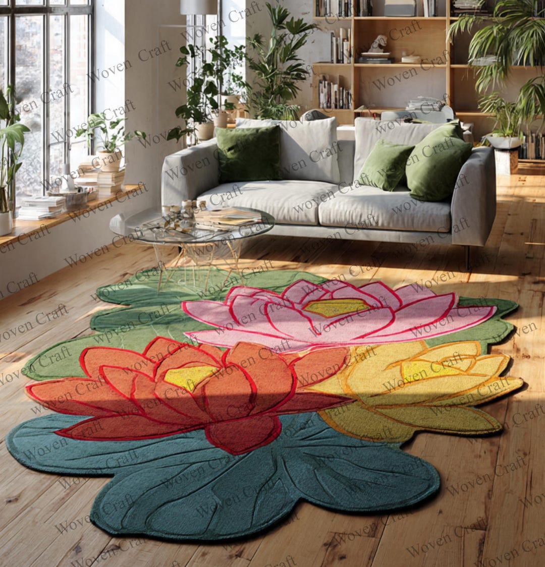 Flowers Leaf-shaped Abstract Rug: Modern Colorful Statement Carpet - Etsy