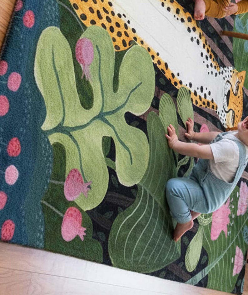 Hand-tufted Wool Safari Rug: Leopard Jungle Nursery Carpet - Etsy
