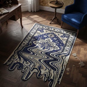 Handmade Wool Area Rug: Indigo Blue Melting Design image 1