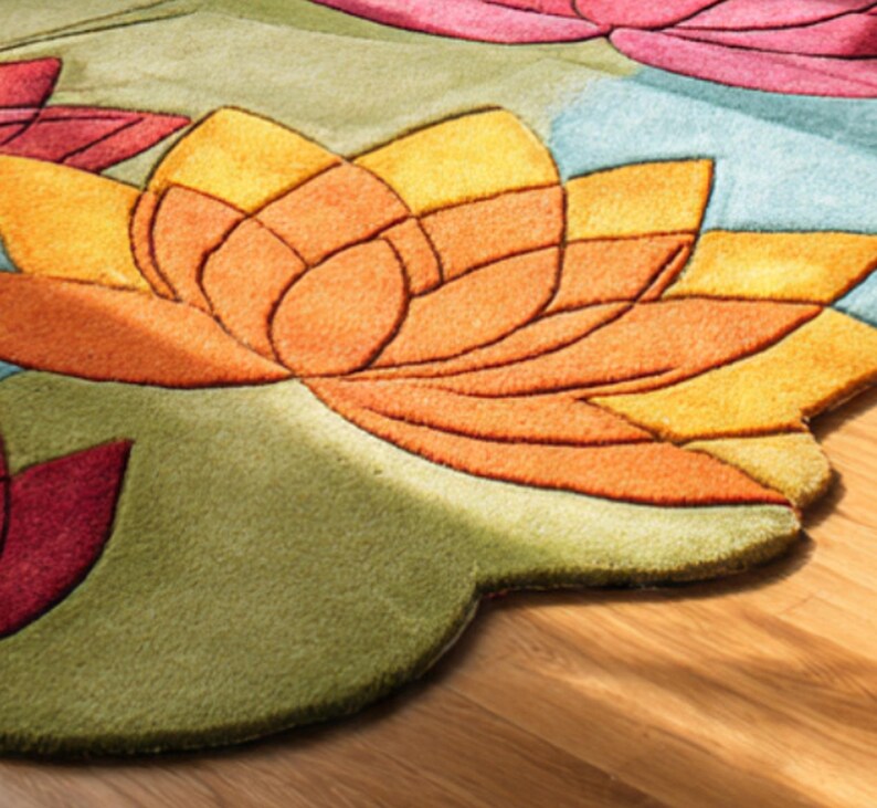 Modern Rug Lotus Rug Lotus Flowers Hand-tufted Wool Rug – Abstract Leaf Design, Modern ...
