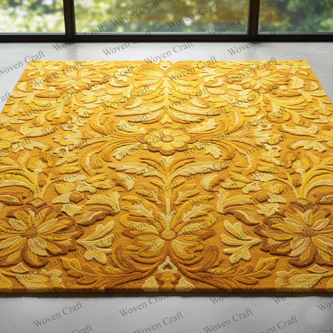 Yellow Floral Hand-tufted Rug | Vintage Botanical Area Carpet | Vibrant ...