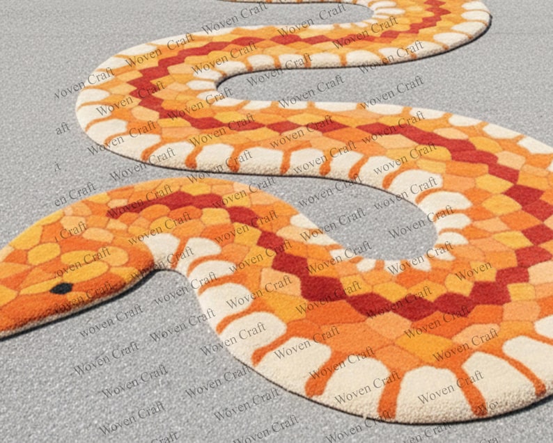Hand-tufted Wool Snake Rug: Bold Serpent Runner, Orange & Beige - Etsy