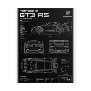 Porsche GT3 RS Blueprint Rolled Poster | Car Diagram, Racing Specs