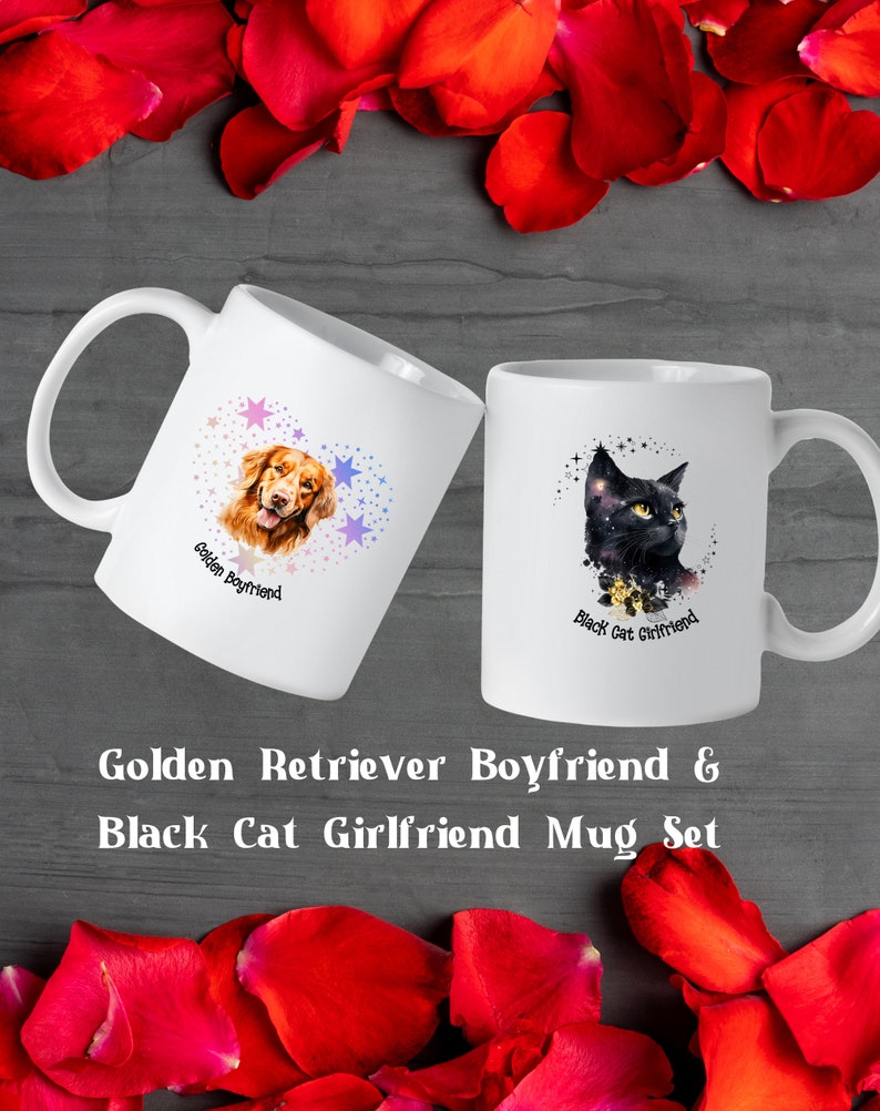 Golden Retriever Boyfriend and Black Cat Girlfriend, Cat Lover Gift