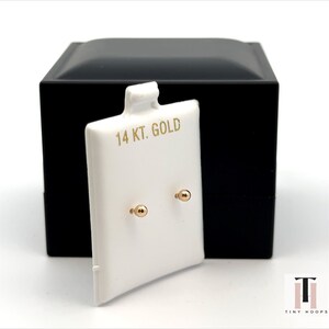 14K Solid Gold Ball Earrings - 3mm - Baby Studs For Women - Push Back - Made In USA