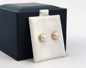 14k Solid Gold Pearl Push Backs Stud Earrings- Pearl Studs- Cultured Pearl Studs- Solid Gold Studs- Gold Pearl