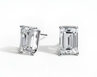 Emerald Cut Moissanite Stud Earrings  • 14K Gold Solid • Moissanite Stud • Sterling Silver Stud Earrings • Moissanite Earring • Bridal