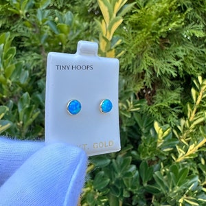 Blue Opal Stud Earrings in 14K Solid Gold• 3-8mm • Genuine Gold• Blue Opal Studs •Stud Earrings• Secure Screw backs