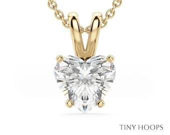 Ciondolo a forma di cuore con moissanite solitario certificato in oro massiccio 14 carati • Collana con solitario • Collana con moissanite • Collana a strati • Sposa
