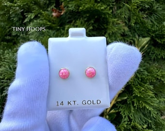 Orecchini a bottone in opale rosa in oro massiccio 14 carati • 3-8 mm • Oro rosa con opale rosa autentico • Orecchini a bottone in opale rosa • Orecchini a bottone • Chiusure a vite di sicurezza