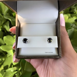 Black Moissanite Round Cut Stud Earrings in 14k Solid Gold •  Certified • 14K Gold Solid • Round Cut • Moissanite Stud • Stud Earrings