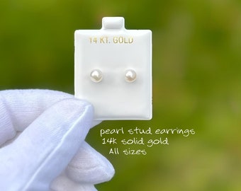 14K Solid Gold Genuine White Pearl Pushback Studs• 14K Pearl Studs• Pearl Studs•14K Pearl Studs in All Sizes