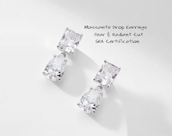 Orecchini pendenti con moissanite a forma di pera e taglio radiante in oro massiccio 14k, orecchini pendenti con moissanite, regalo per lei, regalo di anniversario