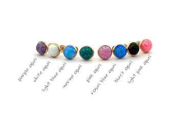 Orecchini a bottone in opale in oro massiccio 14 carati • 3-8 mm • Oro autentico • Tutti i colori • Orecchini a bottone con pietre preziose • Chiusure a vite di sicurezza