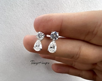 Ciondolo con moissanite a forma di pera e taglio rotondo in oro massiccio 14k, ciondolo a goccia con moissanite a taglio a pera / collana regalo per donna