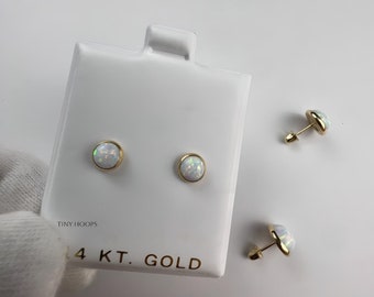 White Opal Stud Earrings in 14K Solid Gold• 3-8mm • Genuine White Opal Gold• White Opal Studs •Stud Earrings• Secure Screw backs