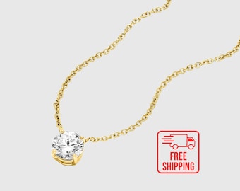 14k Solid Gold 4 Prong Moissanite Solitaire Pendant • Delicate Solitaire Necklace •Floating Diamond Necklace • Layering Necklace • Bridal