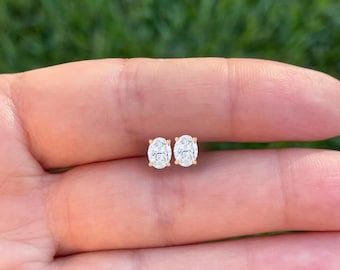 Oval Cut Moissanite Stud Earrings in 14k Solid Gold  •  Certified • 14K Gold Solid •  Oval Cut • Moissanite Stud • Stud Earrings