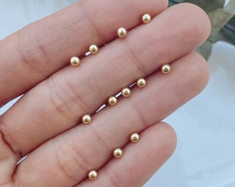 Orecchini a bottone a sfera in oro massiccio 14k con chiusura a vite da 3 mm, 4 mm, 5 mm, 6 mm, 7 mm, 8 mm,