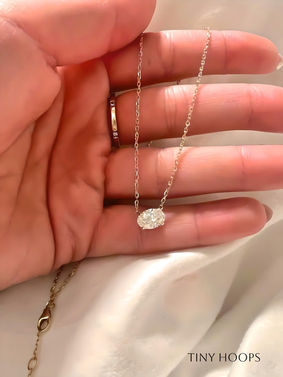 14K Solid Gold  Certified Solitaire Moissanite Oval Shape Pendant • Solitaire Necklace •Moissanite Necklace• Layering Necklace • Bridal
