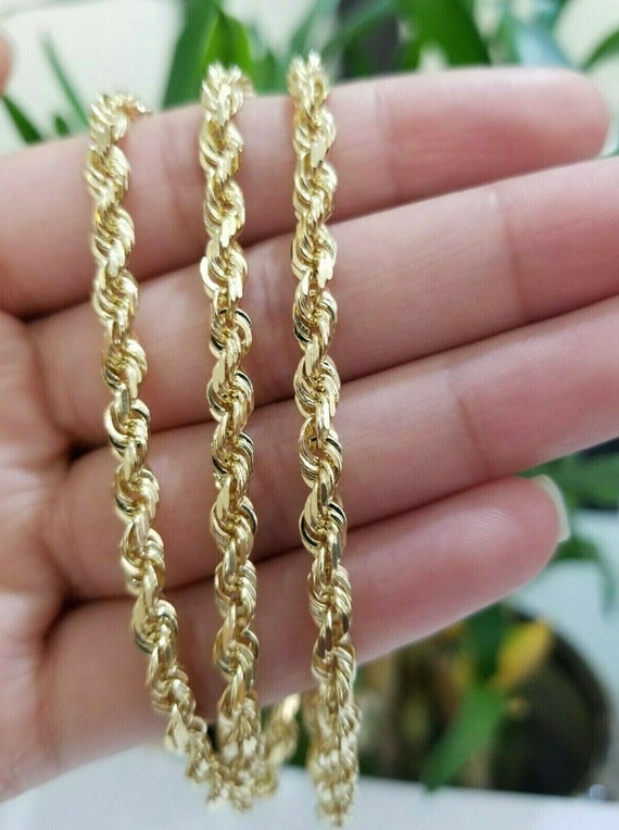 Real 14K Yellow Gold Rope Chain Necklace 2.5mm 3mm 4mm 5mm 18-26 inch Men Women 5 mm / 18 inch