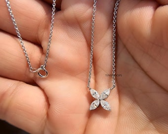 Collana con ciondolo a forma di fiore in moissanite Marquise in oro massiccio 14k, collana a forma di fiore con diamanti, collana Marquise, regalo con ciondolo minimalista