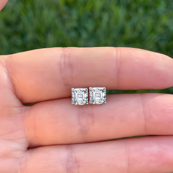 Asscher Cut Moissanite Stud Earrings in 14k Solid Gold • GRA Certified • 14K Gold Solid •  Asscher Cut • Moissanite Stud • Stud Earrings