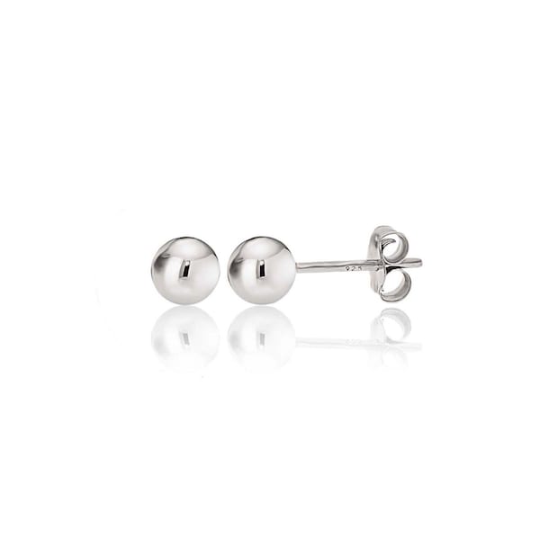 925 Sterling Silver Round Ball Stud Earrings • High Polished• Ball Studs•  Butterfly Post • Push Backs • Gift for Her