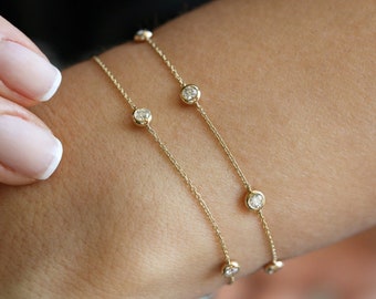 Bracciale con moissanite tagliata su misura • Oro massiccio 14k • Bracciale con castone in moissanite • Bracciale con moissanite solitaria • Regalo per lei