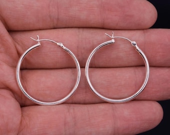 Orecchini A Cerchio Rotondi Spessi E Semplici Da 2" 5 Mm X 50 Mm In Vero Argento Sterling 925 - Italia - Foto 3