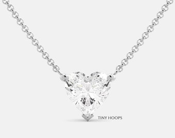 Ciondolo solitario in moissanite certificata a forma di cuore in oro massiccio 14k • Collana con solitario • Collana con moissanite • Collana minimalista • Sposa