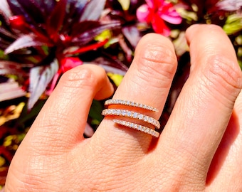 Triple Row Wrap Around Ring • 14k Solid Gold • Diamond Ring • Wrapped Ring • Gift For Her