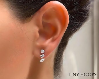 Orecchini a bottone con barra di moissanite di forma fantasia in oro massiccio 14 carati • Orecchini a bottone con moissanite • Orecchini a bottone • Orecchini con moissanite • Sposa • Regalo