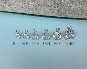 Ciondolo solitario in oro massiccio 14 carati con taglio Asscher certificato • Ciondolo con moissanite • Oro 14 carati • Ciondolo solitario • Ciondolo Asscher 5-9 mm Tutte le misure