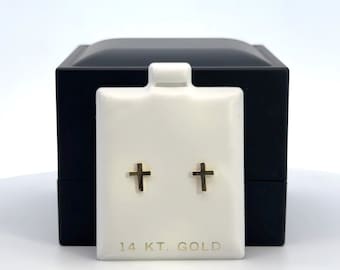 Tiny Cross  Stud Earrings in 14k Solid Gold, Gift Earrings for Her, Cross Earrings, Tiny Studs