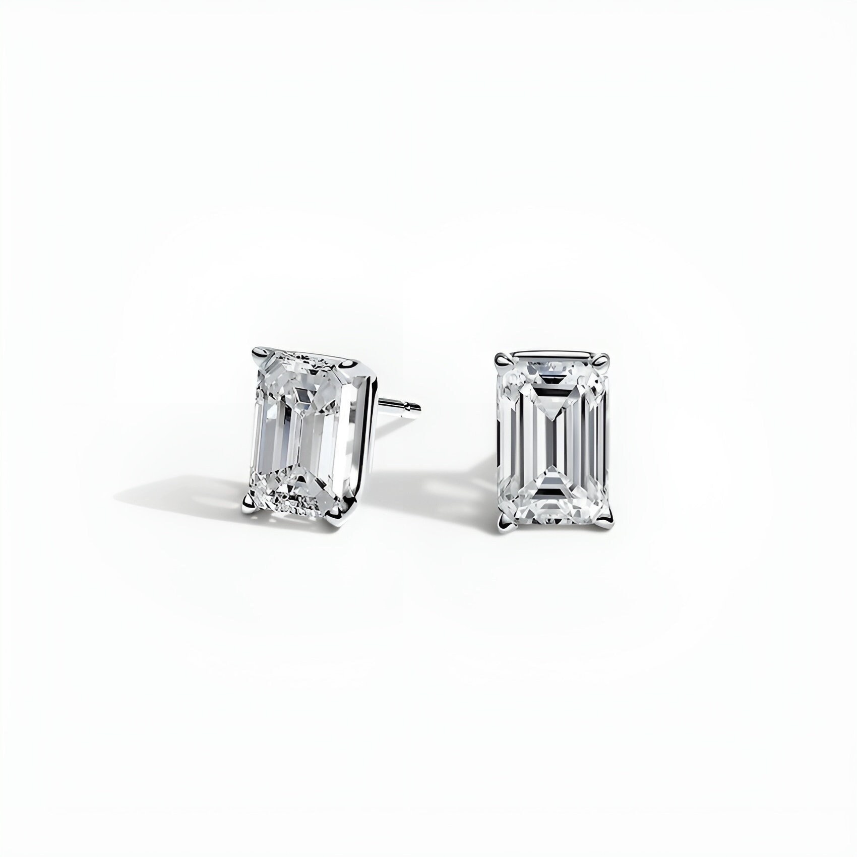 Emerald Cut Moissanite Stud Earrings  • 14K Gold Solid • Moissanite Stud • Sterling Silver Stud Earrings • Moissanite Earring • Bridal