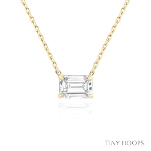 14K Solid Gold  Certified Solitaire Moissanite Emerald Cut Pendant • Solitaire Necklace •Moissanite Necklace• Layering Necklace • Bridal