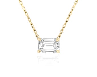 Pendente con taglio smeraldo in moissanite solitario certificato in oro massiccio 14 carati • Collana con solitario • Collana con moissanite • Collana a strati • Sposa