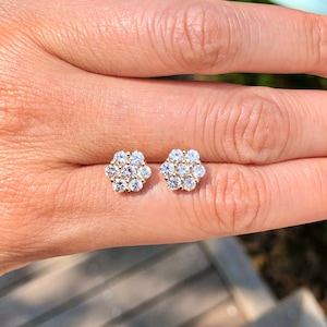 Floral Diamond Cluster Earrings Moissanite • 14K Gold Solid • Round Cut • Moissanite Stud • Moissanite Earring • Bridal