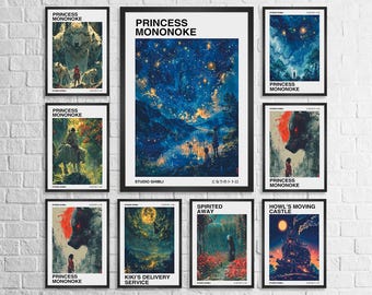 Studio Ghibli Poster Set: Princess Mononoke, Spirited Away Prints