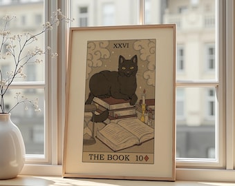 Poster Tarot Gatto Nero – Illustrazione Mistica Vintage per Decorazione Murale Dark Academia
