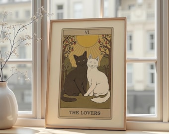 The Lovers Cat Tarot Poster – Romantic Tarot Wall Art