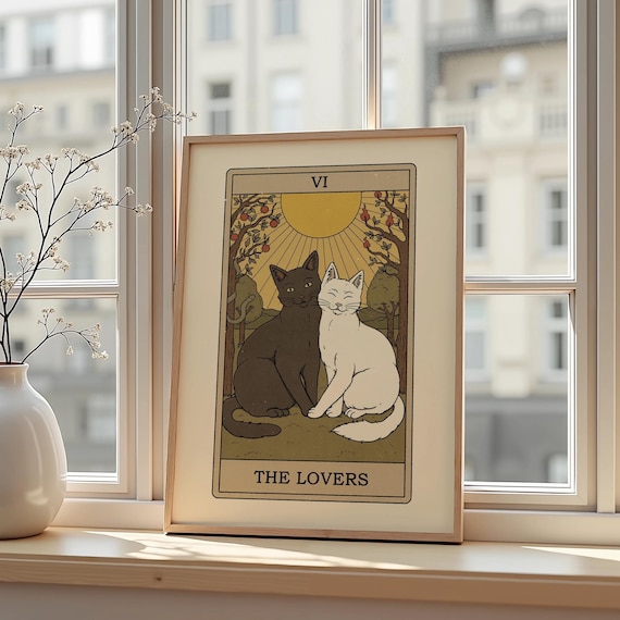The Lovers Cat Tarot Poster – Romantic Tarot Wall Art