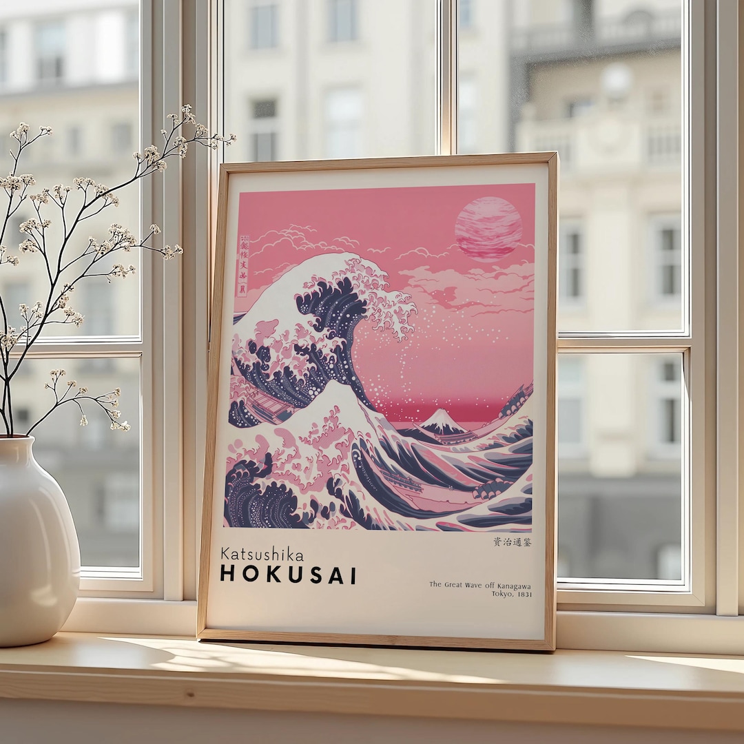 Pink Great Wave Hokusai Japanese Art Poster Ukiyoe Ocean Wall
