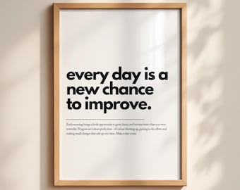 Every Day Is A New Chance To Improve Poster, Motivational Typography Canvas Print